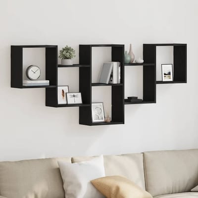 vidaXL - Wandplank - Zwart - Eiken - 159x18x66 - cm - Bewerkt - Hout