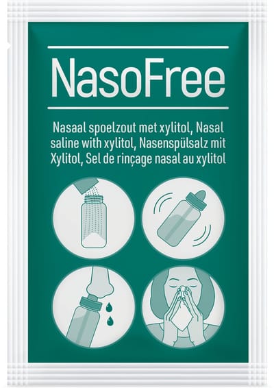 NasoFree nasaal spoelzout met xylitol - 100 sachets - zoutoplossing voor neusdouche - spoelzout neus - neusspoelen - bij (chronische) bijholteontsteking - Sinusitis - DOS Medical