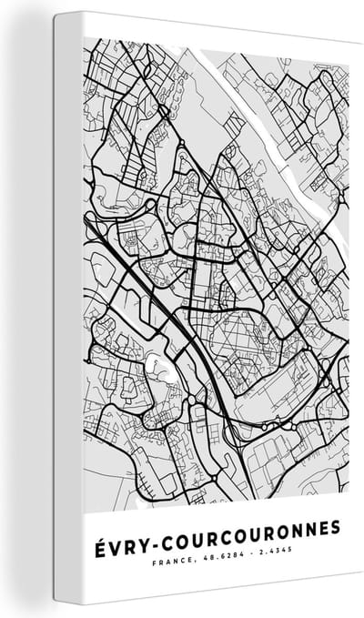 Canvas Schilderij Stadskaart - Frankrijk - Kaart - Évry-Courcouronnes - Plattegrond - 20x30 cm - Wanddecoratie
