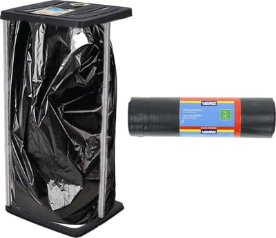 Storage solutions Staande vuilniszakhouder - zwart - 60L - incl. 12x stuks vuilniszakken