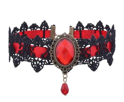 Akyol - Choker - gothic ketting - satan - choker ketting dames - Rode ketting - 50 cm – chique ketting – dames – kanten ketting