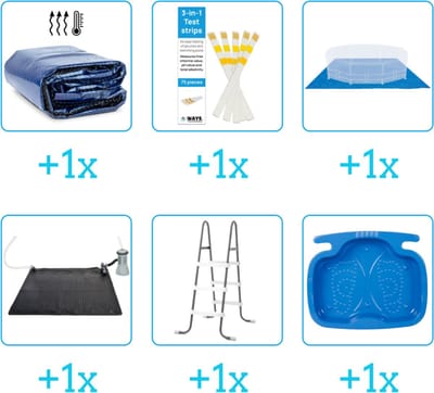 Accessoires voor Intex Easy Set Zwembad - 305x61 cm - Rond - Opblaasbaar - Met filterpomp - WAYS D'luxe - CONW006 - Solarzeil - Testrips - Grondzeil - Solar Mat - Ladder - Voetenbad