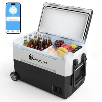 Cventrix Koelbox - Draagbare Elektrische koelbox - 45L Draagbare Koelbox Auto - Vriesvak tot -20 graden - Handgreep en Wielen - App Besturing