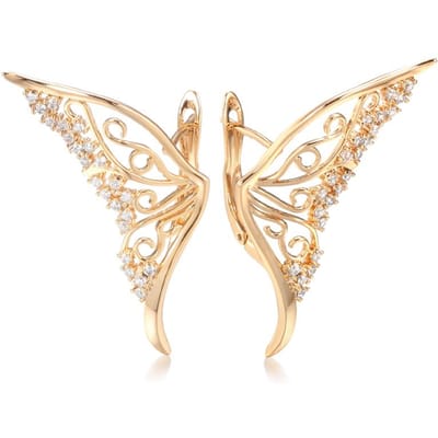 Luxe Roségoud Dames Oorbellen Bling Natuurlijke Zirconia Schitterende Holle Vlinder Stud Oorbellen Bruiloft Sieraden Cadeau beige