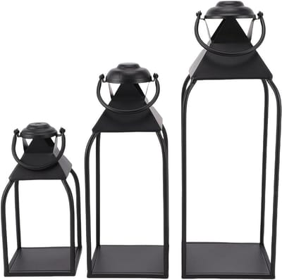 Kaarsenhouderset - Decoratieve lantaarns - Sfeervolle decoratie - Inclusief LED kaarsen - 44 x 16 x 16 cm - Zwart