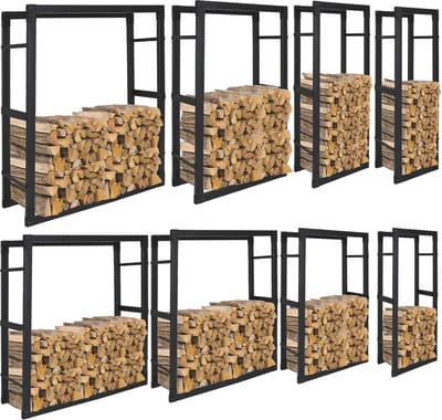 Stalen Brandhoutrek voor Binnen en Buiten, Zwart Mat, 25 x 100 x 150 cm