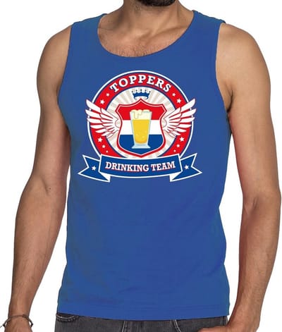 Blauw Toppers drinking team tankop / mouwloos shirt blauw heren S
