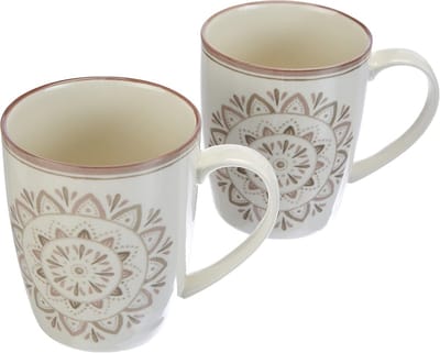 Set van 2 Koffiemokken met Spaans Mozaïekpatroon, Bruin Aardewerk, 350 ml