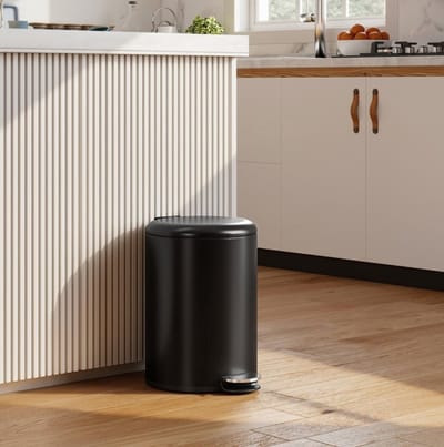 HAUSS SPOLE Prullenbak – 20 Liter – Pedaalemmer Met Softclose Deksel – Metaal – Zwart – Uitneembare Binnenemmer Voor Keuken En Kantoor