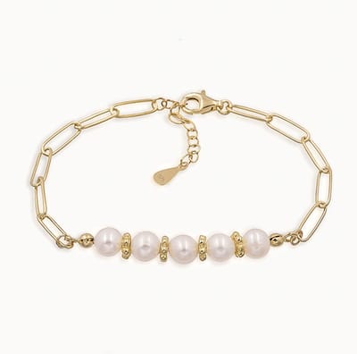 Parel Schakel Armband – 18K Goud Verguld 925 Sterling Zilver – Zoetwaterparel Armband – Valentijn Cadeautje Dames