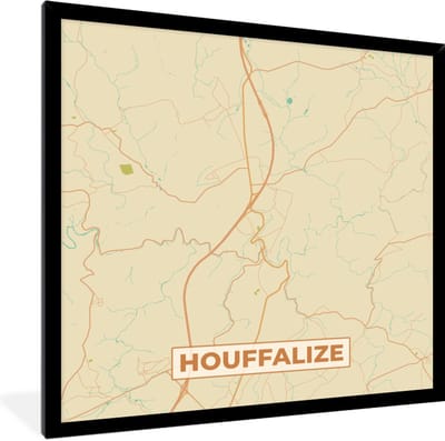 Fotolijst incl. Poster - Houffalize - Plattegrond- Vintage - Stadskaart - Kaart - 40x40 cm - Posterlijst