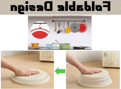 Opvouwbare Magnetron Deksel - 4 Stuks, Verstelbaar Voedselverwarmingsdeksel, Spatbescherming voor Groenten en Fruit, Inclusief Adhesieve Haak