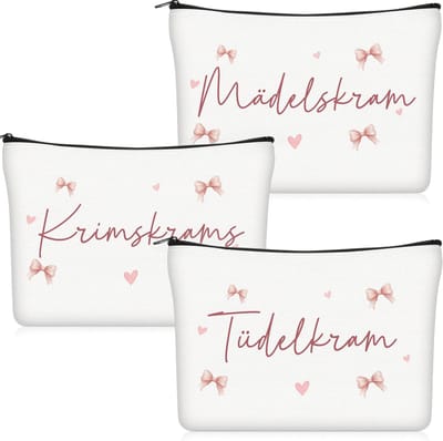 Dailygoods - Geiserailie 3-Delige Kleine Make-Uptas Toilettas Canvas Boog Met Spreuk Make-Uptas Met Rits Reistas Voor Dames