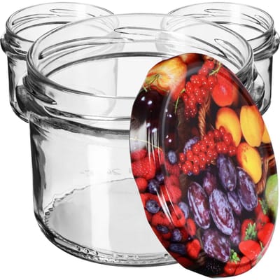 KADAX Kleine inmaakpotten, 235 ml, potten diameter 82, kleine potten voor honing en specerijen, jampotten met deksel, luchtdichte potten om cadeau te geven (fruit, 10 stuks)