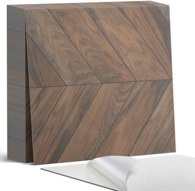 Coloray Plaktegels - Visgraatpatroon Zelfklevende Tegels - 20 cm x 20 cm - Bruin Plaktegels - 20 stuks - Vierkant PVC Tegels - Plaktegels Badkamer - Plaktegels Vloer - Vinyltegels Vloer Zelfklevend - Wandtegel Zelfklevend