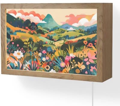 Wandlamp 30x20 cm - Oplaadbaar - Zonlicht - Heuvels - Wolkenlucht - Wandlampen binnen woonkamer - Slaapkamer lamp met kabel - Decoratieve nachtlamp - Vloerlamp snoer
