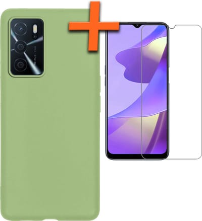 Hoes - Met Screenprotector - Geschikt voor OPPO A16 - Sterk & Shockproof - Back Cover - Siliconen Case - Telefoon Hoes - Groen