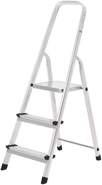 Huishoudladder Aluminium - Stevig Hulpje - Klus Klaren - Versterkt Platform - 3 Sporten - Aluminiumkleur