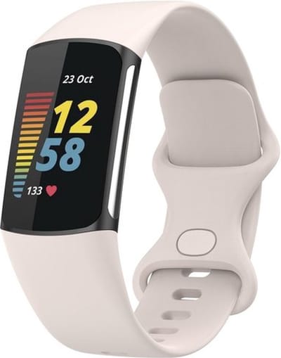 By Qubix - Compatible Fitbit bandje - Geschikt voor Fitbit Charge 5 - Fitbit Charge 6 Sportbandje met dubbele lus - Maanwit - Maat: S - Horlogeband - smartwatchbandje