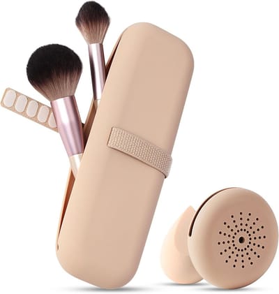 Make-up Borstelset met Opbergtas en Beauty Blender Case, Siliconen Make-up Penselen, Makkelijk Schoon te Maken en Ideaal voor Reizen