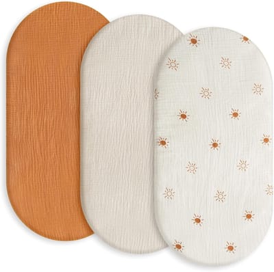 Namajunas - 3-Pack Hoeslaken - Baby matras 83 x 43 cm voor babybed, ledikant & wieg - Katoen hydrofiel - Aankleedkussenhoes - Matrasbeschermer voor box - Cadeau voor de geboorte - Zon