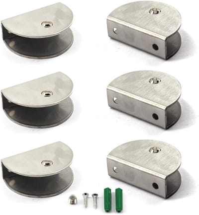 Glazen Plankhouder van RVS, Geschikt voor 9-14 mm Glas, Stevige Bevestiging, Set van 6