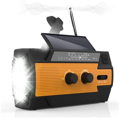 Noodradio Solar Opwindbaar en Batterij - Opwindbare Radio - Draagbare Noodradio - DAB Solar - Dynamo Radio - Noodpakket - Survival Radio - Bouwradio - Noodrantsoen - Powerbank Zonne-energie & Oplaadbare Zaklamp - 4000 mAh - Oranje