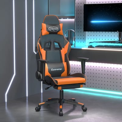vidaXL - Massage - gamestoel - met - voetensteun - kunstleer - zwart - en - oranje