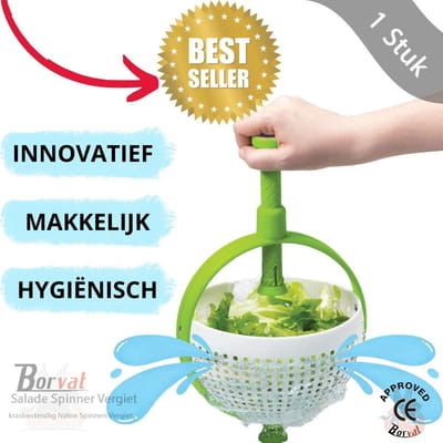 Salade Spinner – Luxe Krasbestendige Nylon Vergiet | Grote Fruit- en Groente Spinner | Compacte Slacentrifuge met Inklapbaar Handvat – Antislip & Ruimtebesparend – Ideaal voor Salades, Groenten en Fruit