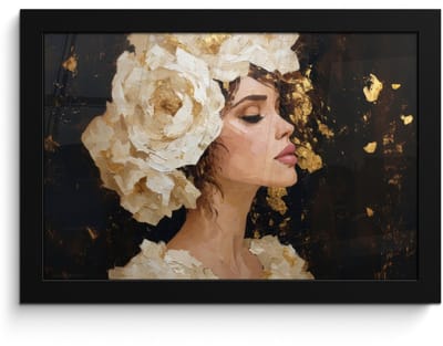 Poster in lijst - Fotolijst 30x20 cm - Posters - Abstract - Vrouw - Bloemen - Wit - Posterlijst zwart - Decoratie - Wanddecoratie woonkamer - Muurdecoratie slaapkamer