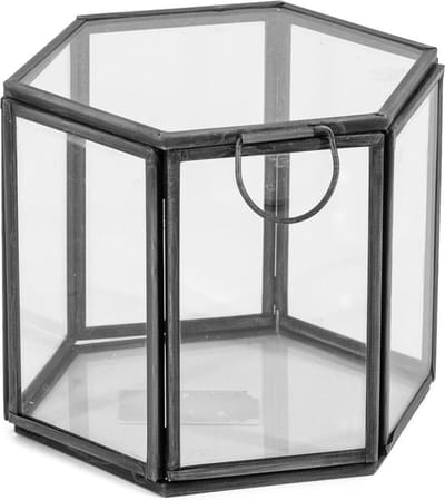 HomeBound by KY | Glazen doosje hexagon met deksel antraciet | opbergdoosje