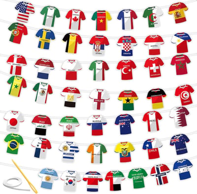 Voetbalshirt Vlaggenlijn - Landenvlaggen Guirlande - Feestelijke Decoratie - Unieke Shirt Vorm - 49 Stuks - Multicolor