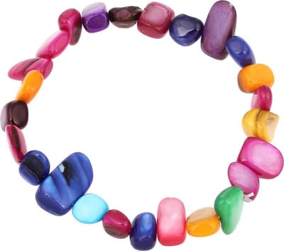 Schelpen armband Multicoloured Shell Chip - multi color - elastisch armband - luxe sieraden zakje - armband dames