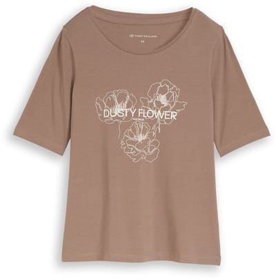 Tom Tailor - T-shirt met print - Maat XS - taupe grey