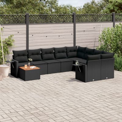 vidaXL - 10-delige - Loungeset - met - kussens - poly - rattan - zwart
