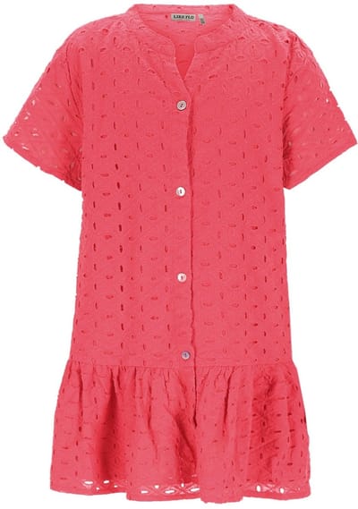 Like Flo - Mace Flo girls broderie anglaise dress - Strawberry - Maat 104