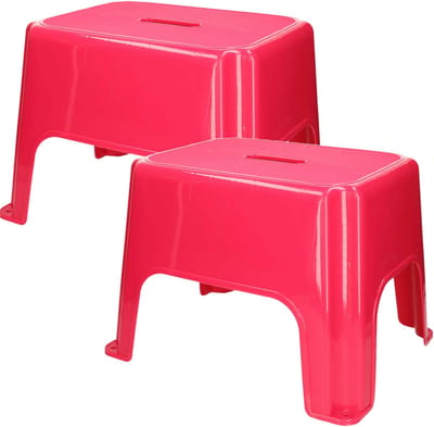 PlasticForte Keukenkrukje/opstapje - 2x - Handy Step - fuchsia roze - kunststof - 40 x 30 x 28 cm