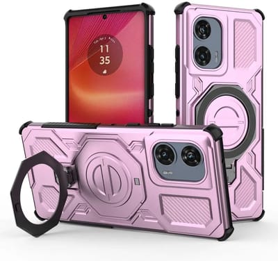 Hoesje geschikt voor Motorola Edge 50 Fusion | Compatibel met MagSafe / Qi2 | 360° Draaibare Magnetische Standaard | Back Cover Kickstand Ring | Roze