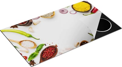 Chefcare Inductie Beschermer Kruiden op een Witte Tafel - 90x50 cm - Afdekplaat Inductie - Kookplaat Beschermer - Inductie Mat