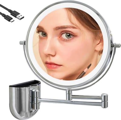 Wandgemonteerde badkamer make-upspiegel met verlichting 203 cm - 10x vergroting - LED oplaadbaar