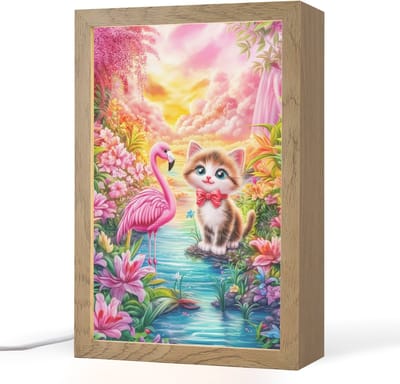 Nachtlampje 20x30 cm - Kinder lampje - Kitten - Flamingo - Bloemen - Tafellamp kinderkamer - Slaapkamer lamp - Bedlamp kinderen - Kinderlampje stopcontact - Wandlamp babykamer - Nachtlampjes