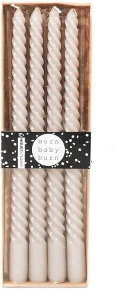 Housevitamin Swirl kaarsen Grijs 30 cm set van 4 - Twisted Candle – Twirl Candle - Gedraaide Kaarsen
