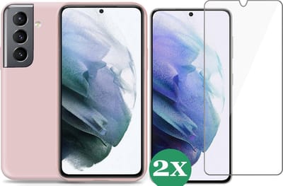 Hoesje geschikt voor Samsung Galaxy S21 FE - 2x Screenprotector Glas - Schokbestendig Roze