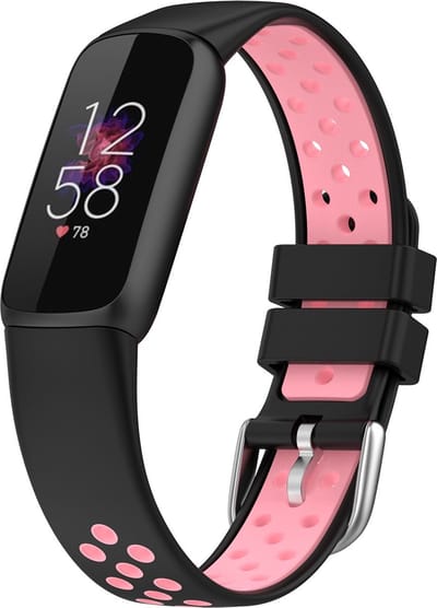 By Qubix - Compatible Fitbit bandje - Geschikt voor fitbit luxe bandje - Siliconen sportbandje - Maat: Large - Zwart + roze Smartwatchbandje horlogeband polsband Armband Strap Band Watchband