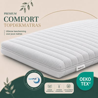 Easy Bedden - 70x200 - Hybride - Koudschuim - HR45 - Topper - circa 9 cm - Medium Hardheid - Hotel Topper - met Wasbare Hoes - Oeko-Tex & CertiPUR