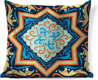 Sierkussens - Kussen - Vierkant en abstract patroon met een gele ster op een donkere achtergrond - 45x45 cm - Kussen van katoen