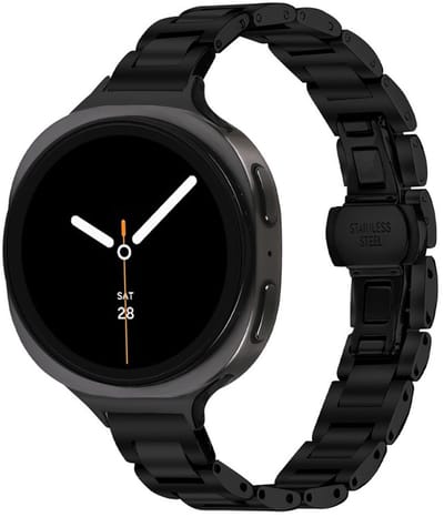 Stalen bandje - geschikt voor Samsung Galaxy Watch 8 (40mm) / Galaxy Watch 8 (44mm) / Galaxy Watch 8 Classic - smalle rvs schakelband met vlindersluiting - zwart