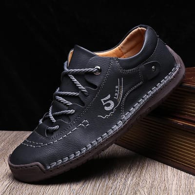 Heren Casual Schoenen Leer Outdoor Wandelsneakers Nieuwe Mode Heren Vrije Tijd Vakantie Zachte Rijschoenen Sneakers Herenschoenen 47 black