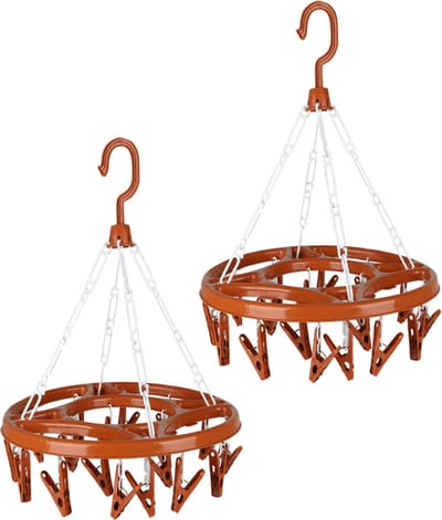 Urban Living Wasgoed droogcarrousel/droogmolen - 2x - 18 clips/knijpers - terra - kunststof - 32 cm