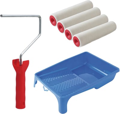 Sorex Verfrollers muur schilderen set - met beugel en verfbak - 4x rollers van 18 cm breed - Dikte 5.6 cm - Anti spat rollers